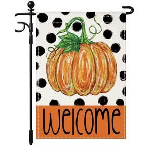 Artscope Fall Pumpkin Welcome Garden Flag 12x18 Inch Orange White NIP